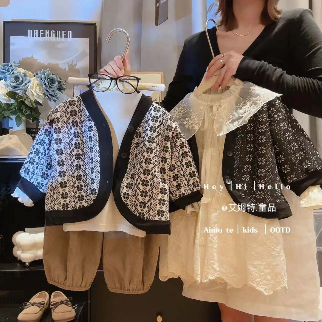 【春】韩系儿童复古森系碎花针织开衫2024春秋季男女童毛衣外套