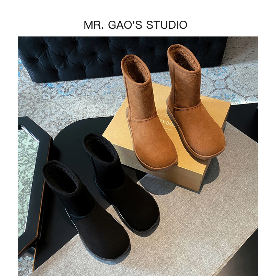 MR.GAO/高老板轻奢冬季休闲厚底保暖加绒厚平底百搭女鞋中筒/女靴