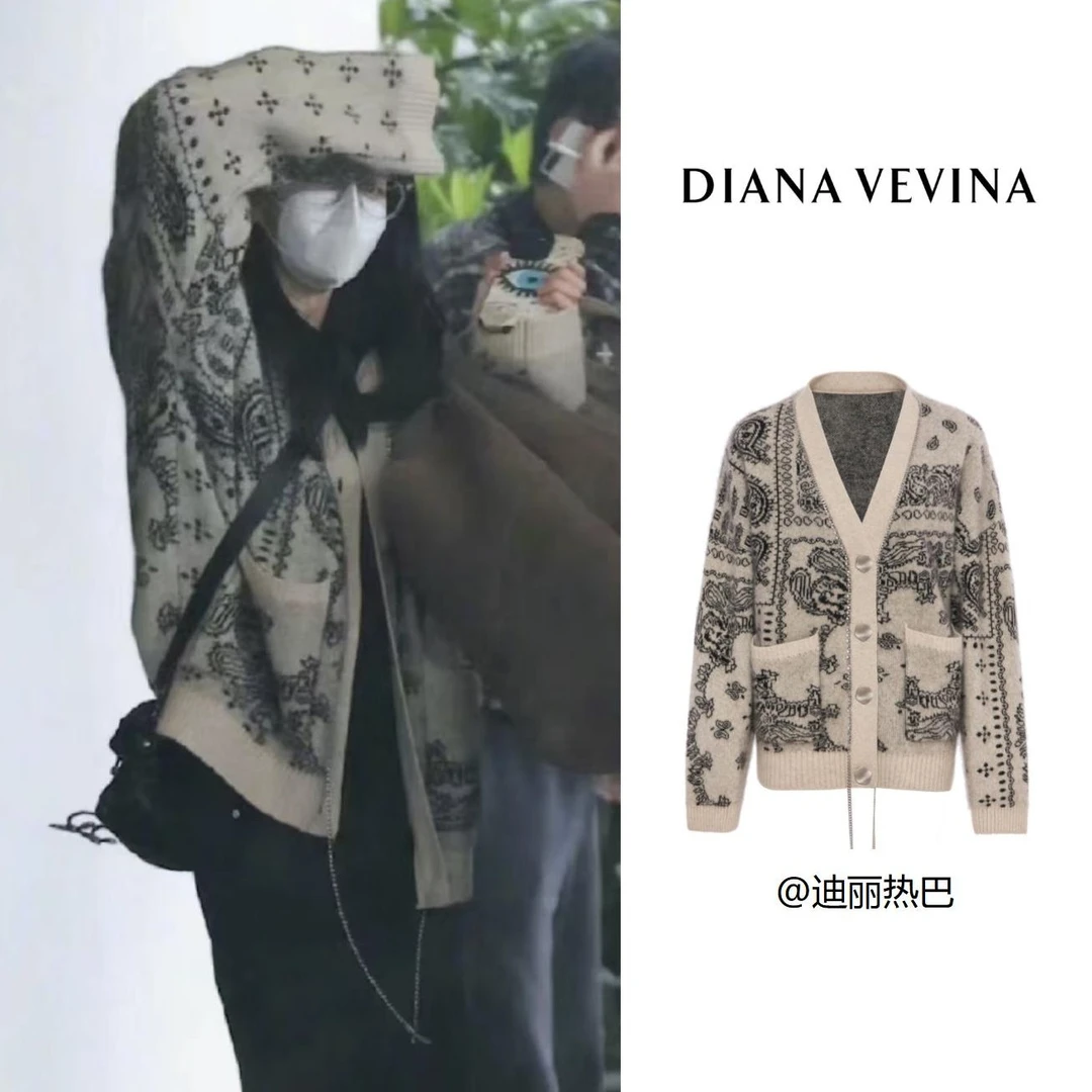 DIANA VEVINA迪丽热巴同款 链条图腾毛衣