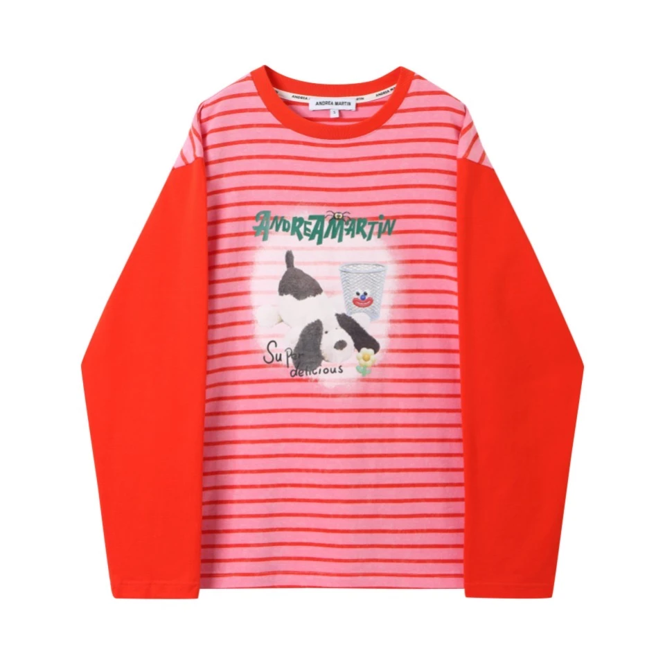 Andrea Martin 条纹拼接红色印花长袖