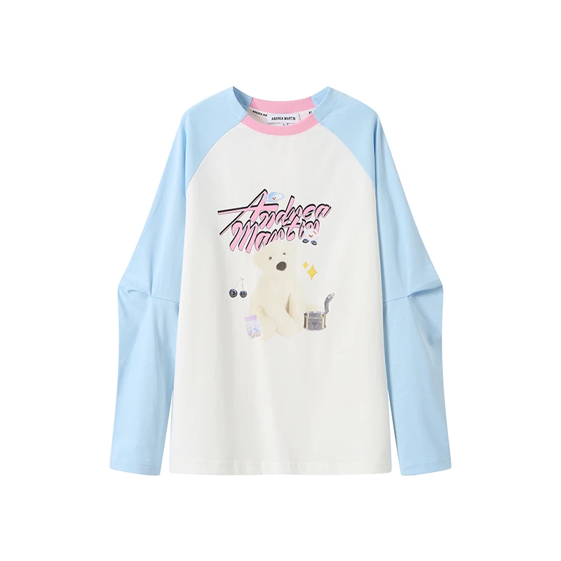 【汪苏泷张真源吴优同款】Andrea Martin蓝白撞色插肩T恤