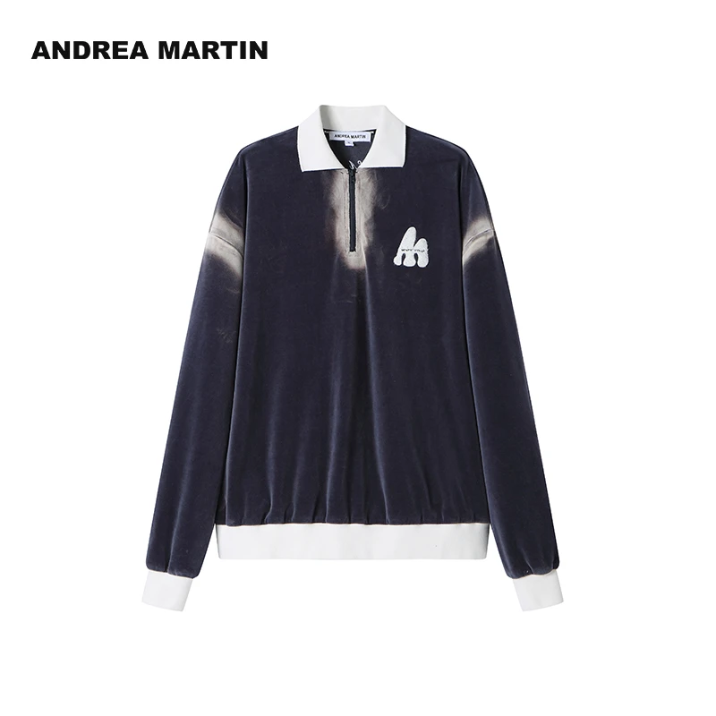 Andrea Martin秋冬款polo水洗套头衫宽松休闲卫衣+卫裤