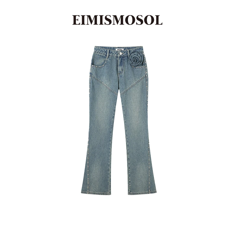 EIMISMOSOL分割牛仔喇叭裤秋冬新款原创设计感耐穿耐磨