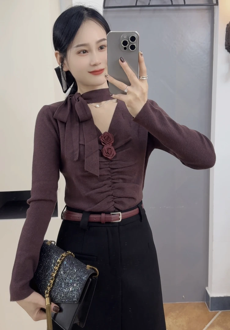 【XING星星定制】轻奢高品质花朵紫玫瑰针织上衣小仙女必备