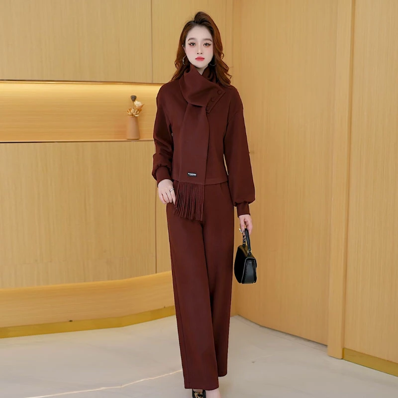 【三件套】冬季时尚修身轻奢气质洋气休闲收腰显瘦减龄女装围巾套裤