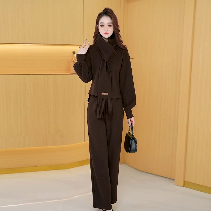 【三件套】冬季时尚修身轻奢气质洋气休闲收腰显瘦减龄女装围巾套裤