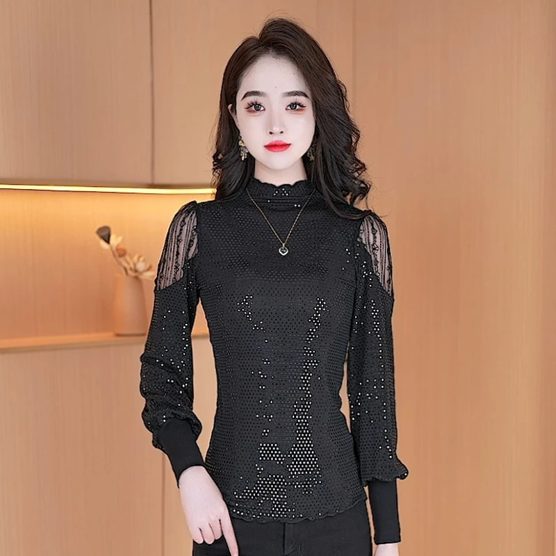 【打底衫】秋款显瘦修身百搭拼接气质长袖女上衣