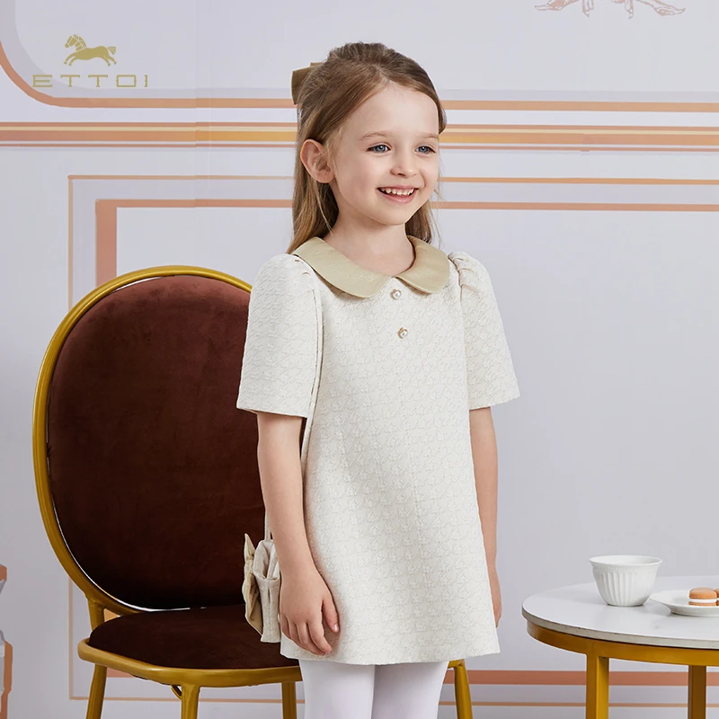 ETTOI2024年秋季新款爱多娃女童连衣裙甜美娃娃领公主礼服裙lf