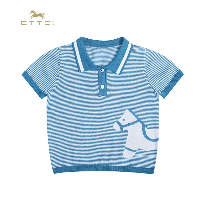 ETTOI爱多娃童装夏浅蓝色小飞马图案T恤男童Pol