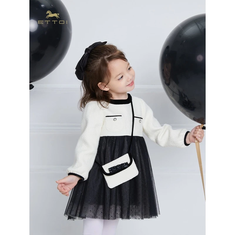 ETTOI爱多娃女宝宝礼服秋款女童小香风连衣裙lf