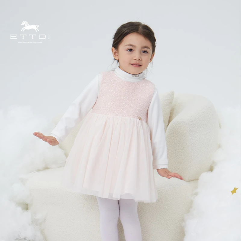 【朗姿集团】ETTOI公主裙女童小香风网纱连衣裙周岁礼服裙子洋气