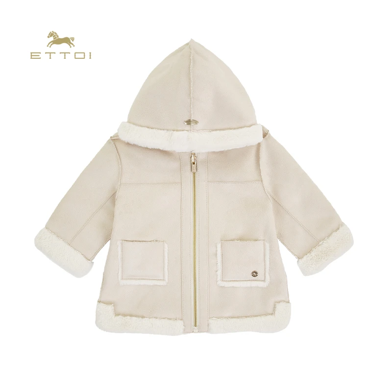 ETTOI爱多娃儿童外套秋冬新款男女童连帽上衣毛皮婴
