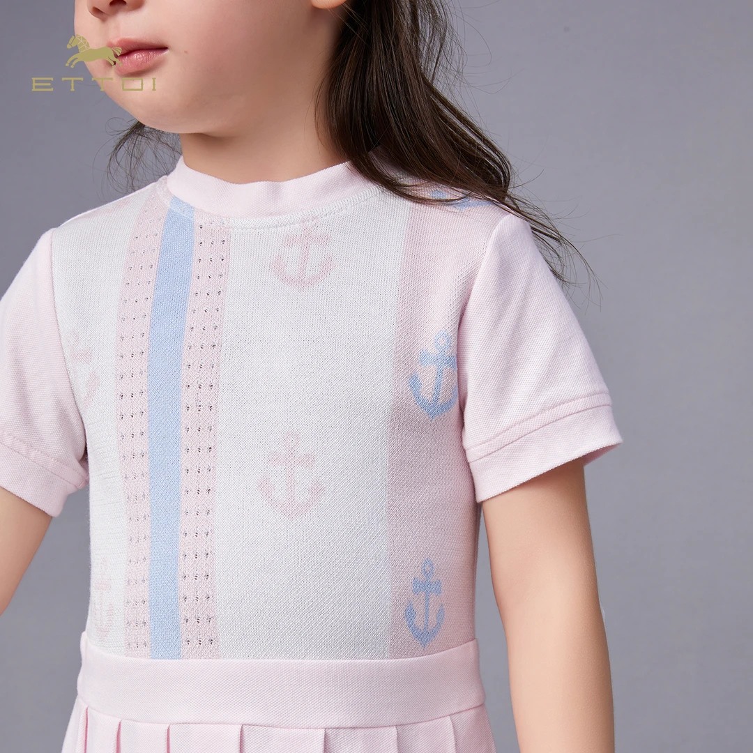 ETTOI爱多娃女童公主裙子夏装新款浅粉色毛织拼接百