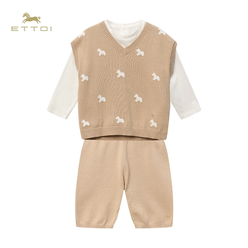 ETTOI爱多娃男童英伦风套装秋冬新款针织毛衣裤子三