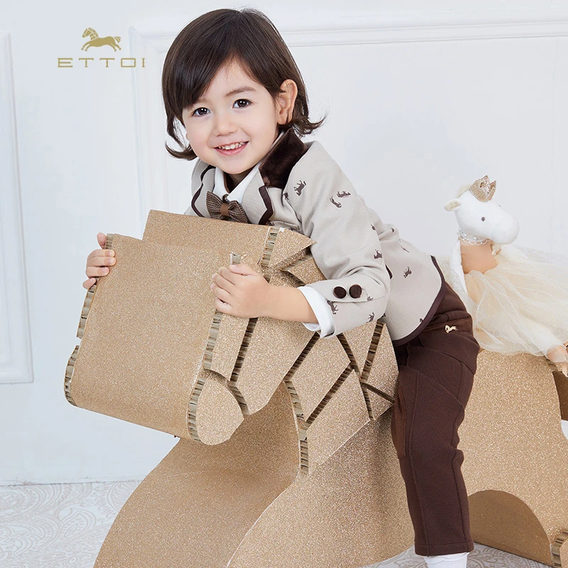 ETTOI爱多娃童装小马图案韩范时尚绅士西服男童外套