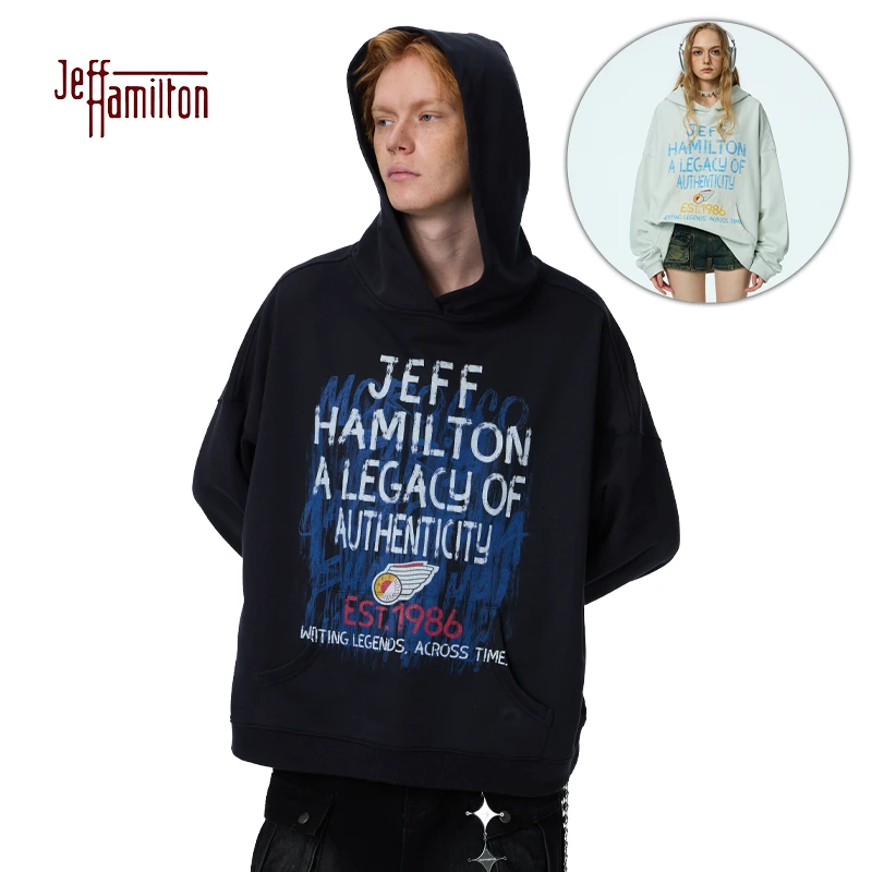 JEFF HAMILTON 拳击系列连帽套头卫衣 潮流休闲运动宽松时尚套衫