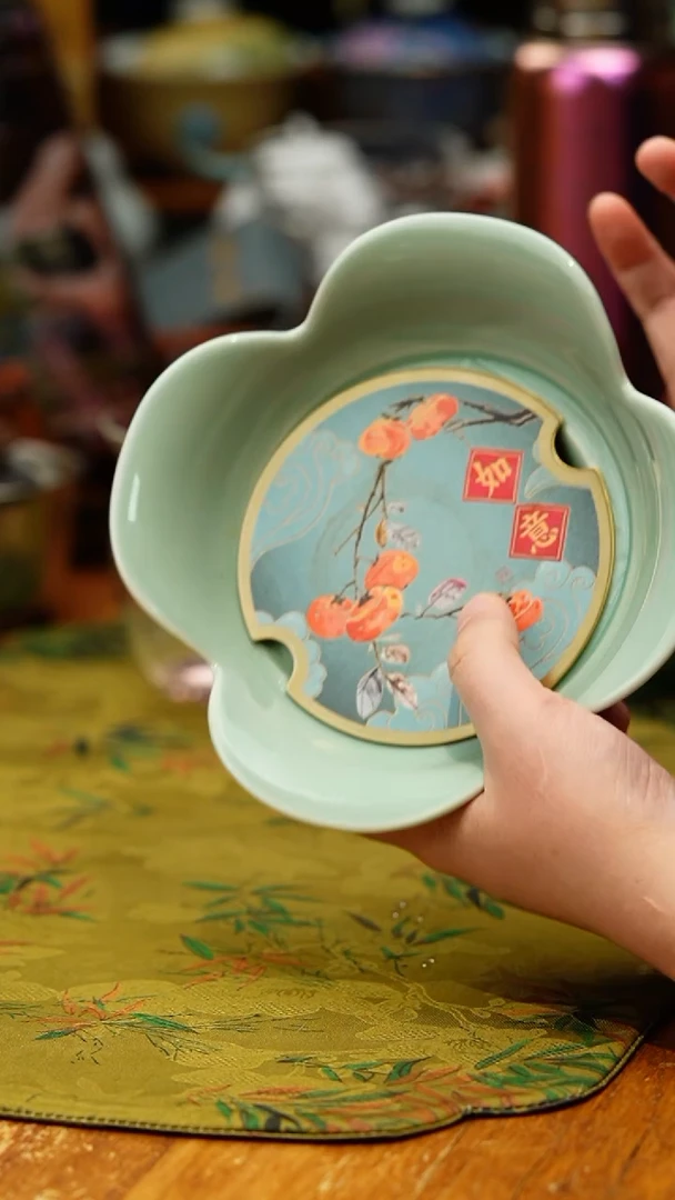 【闪购商品】柿柿如意壶承/青瓷+铜/蓝底