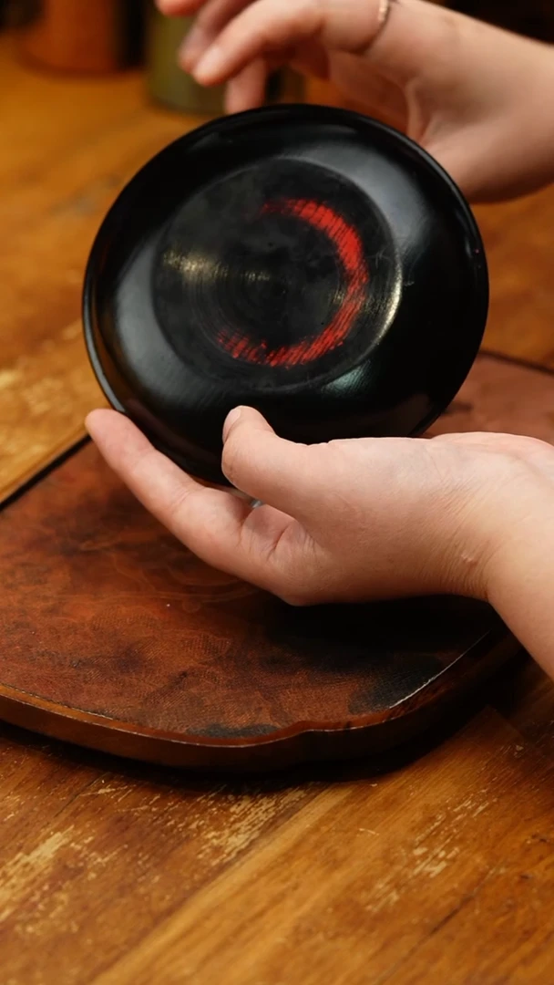 【闪购商品】原木布贴中方圆茶托/13黑