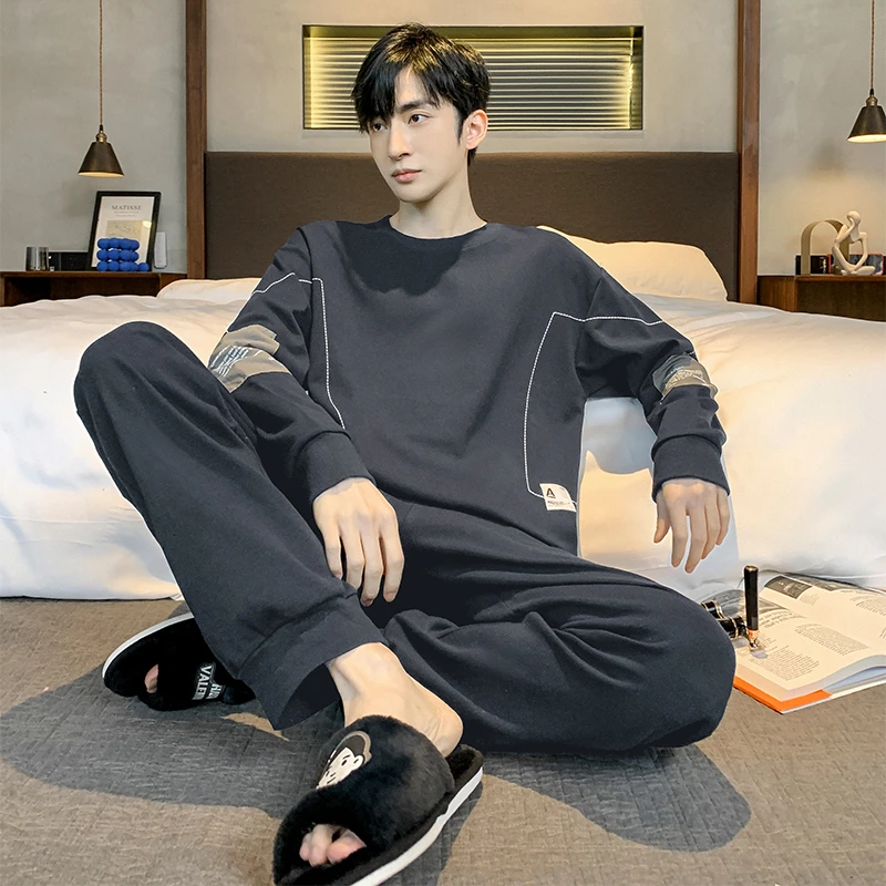 纯棉男睡衣男士春秋季秋款纯棉长袖家居服男款男式秋冬套装可外穿