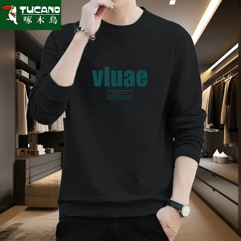 啄木鳥重磅圆领卫衣男2025秋冬新款长袖圆领打底内搭宽松百搭外套