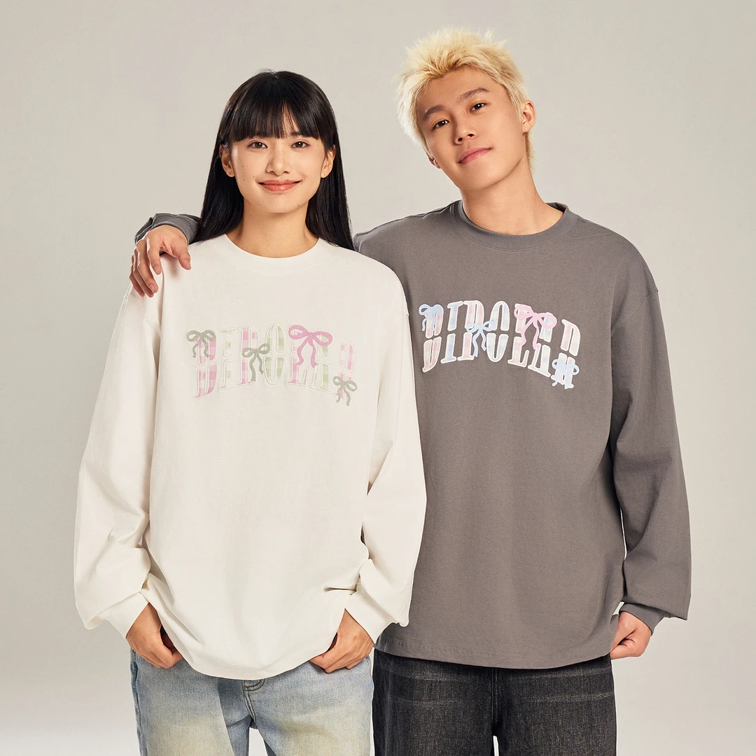 BIPOLAR蝴蝶结格子贴布长袖T恤  11S049