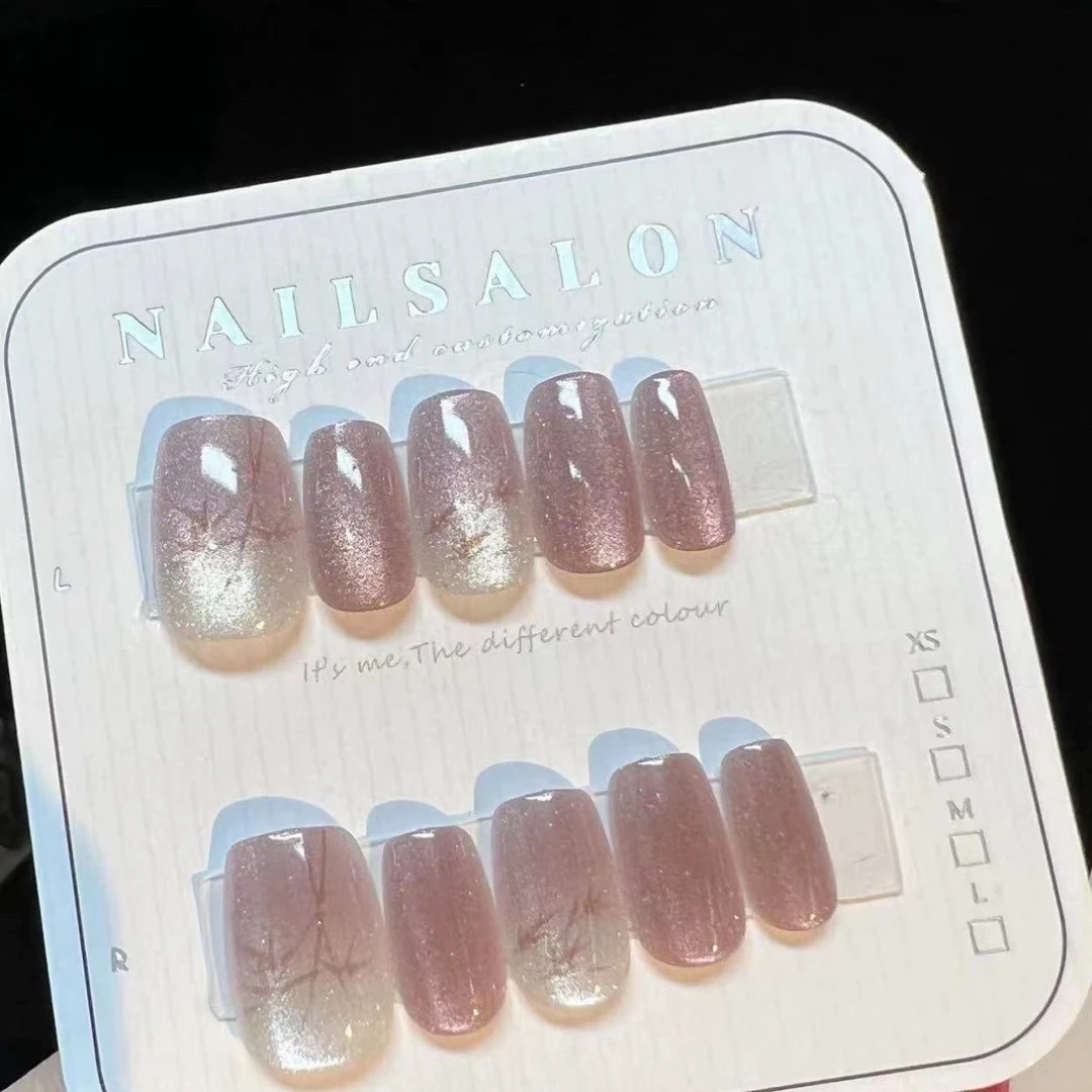 【M96】国风手工绘制紫竹系列可拆卸式美甲贴片短款