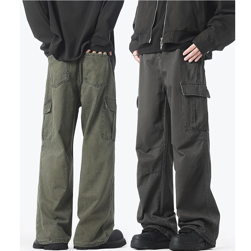 美式复古水洗工装裤男女潮流cleanfit垂坠感阔腿裤休闲宽松直筒裤