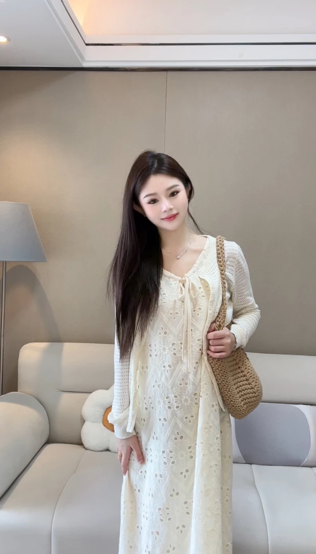 夏季孕妈显瘦甜美镂空蕾丝无袖吊带连衣裙防晒开衫