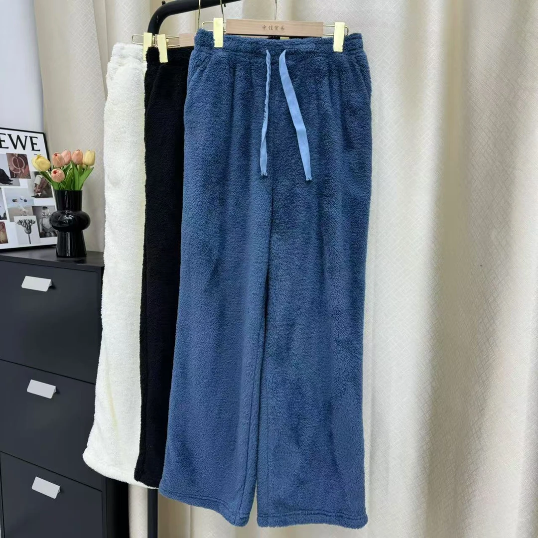 韩系穿搭毛绒绒卫裤女秋冬加厚高腰休闲阔腿长裤潮