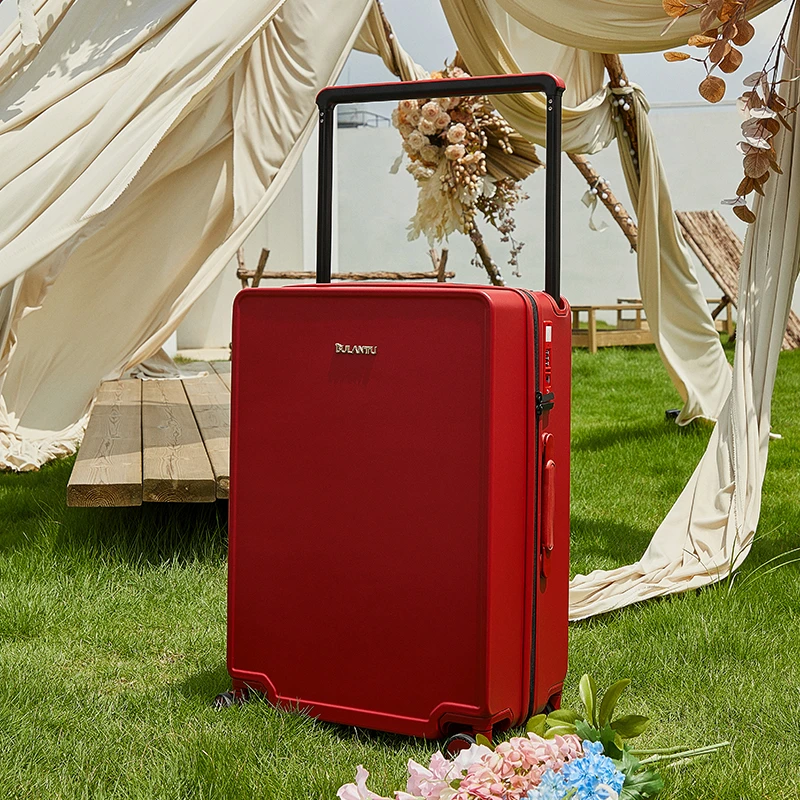 布兰兔结婚陪嫁红色结婚拉杆箱宽拉杆行李箱旅行箱酒红婚礼行李箱