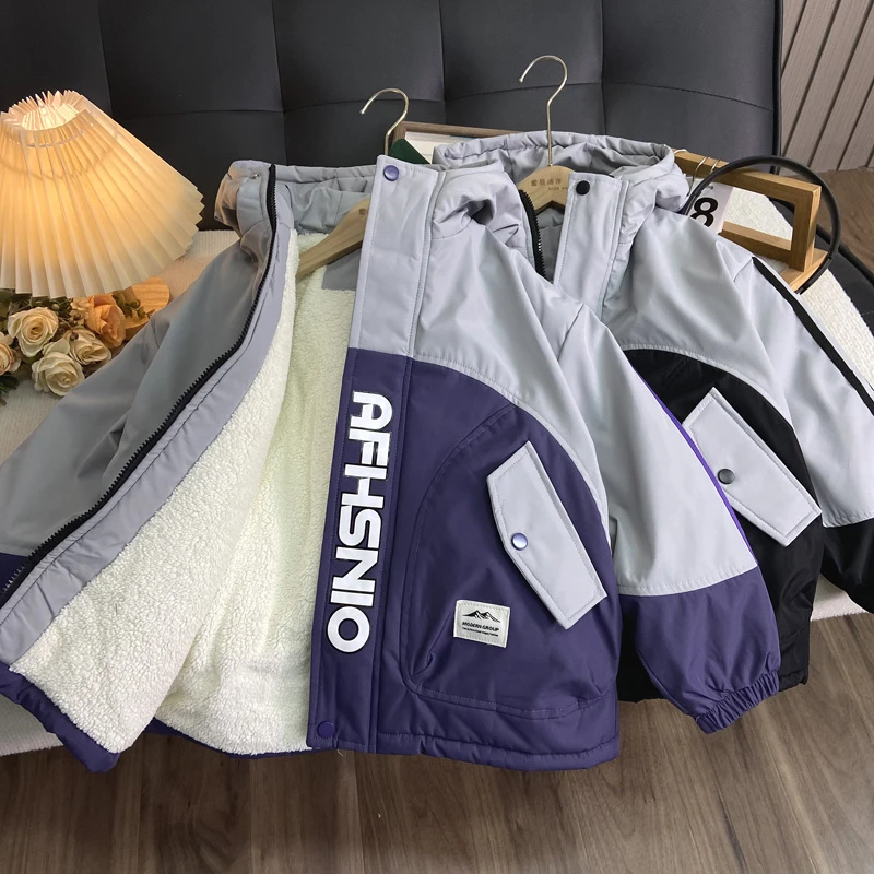 佑妈家童装男女童中大童帅气潮加绒加厚棉服儿童冬款夹棉冲锋