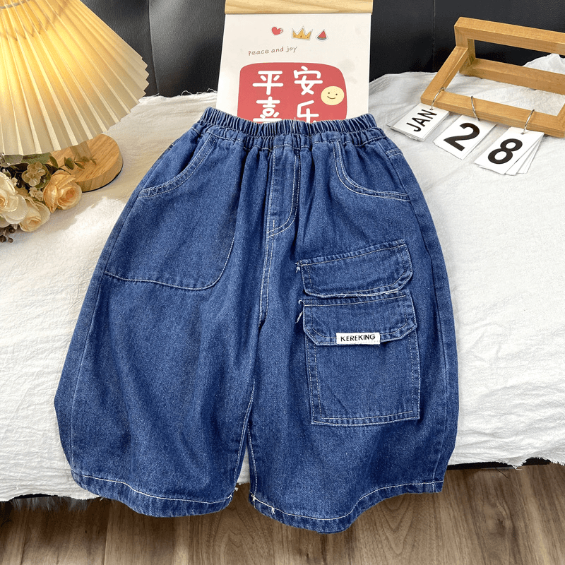 佑妈家尾单童装 男女童夏季新款短裤 儿童牛仔工装五分裤潮款