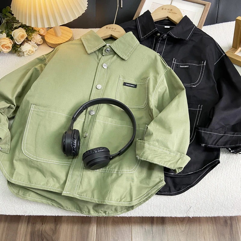 佑妈家童装男女童中大童帅气潮款衬衫儿童秋款休闲假两件衬衣