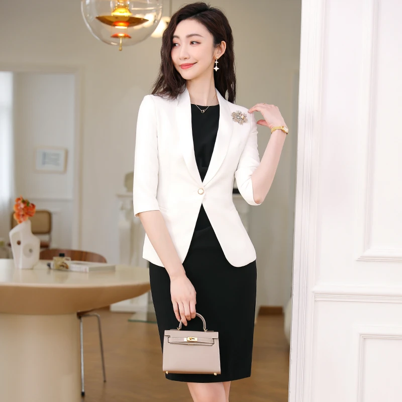 职业西装连衣裙女夏季新款酒店前台美容院工作服气质女神范套装裙