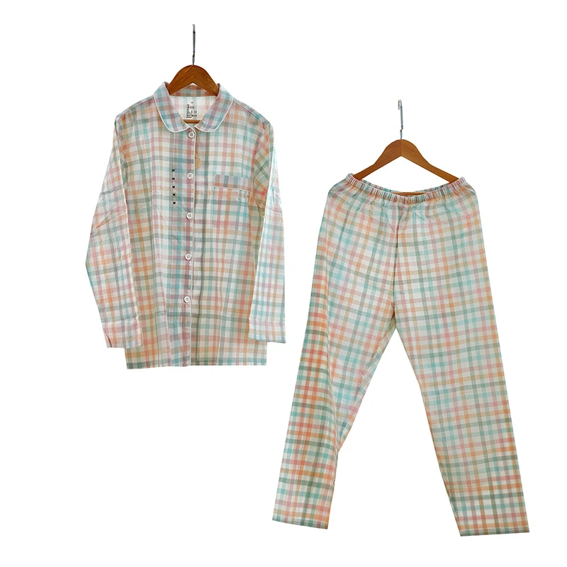 无印全棉水洗棉家居服睡衣春秋长袖纯棉宽松大码柔软亲肤女款男款