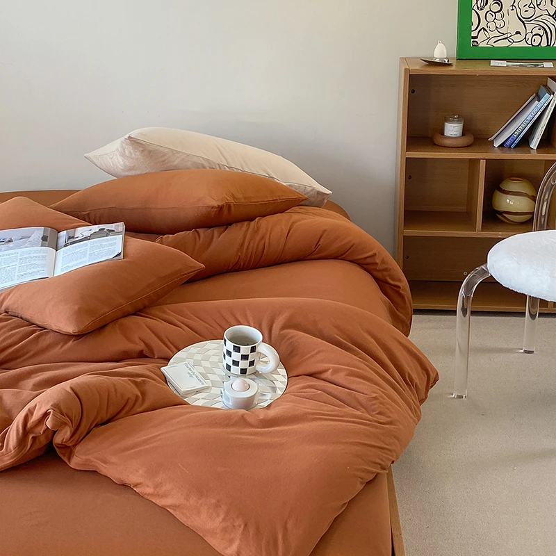 无印风全棉针织棉正宗天竺棉素色纯色四件套A类母婴简约纯棉100棉