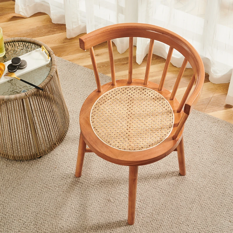日式侘寂风藤编实木餐椅原木学习阳台休闲椅北欧家用民宿靠背圈椅