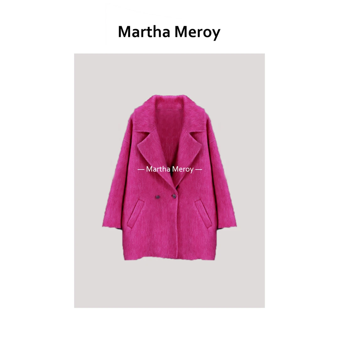 【绯红】南非进口苏丽毛玫红色大衣