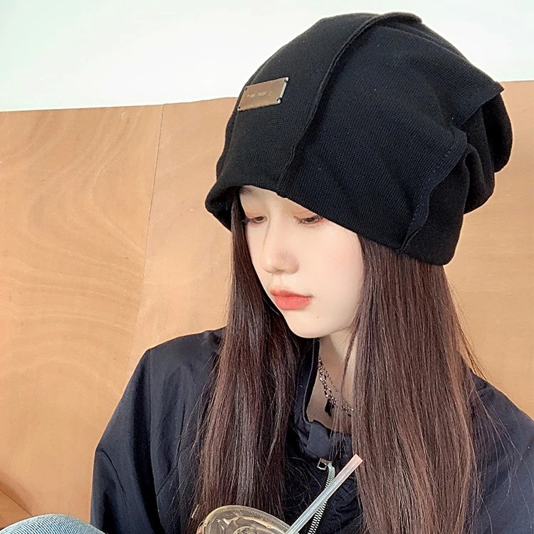 网红堆堆帽女包头帽显脸小素颜神器百搭日系春秋针织黑色月子冷帽