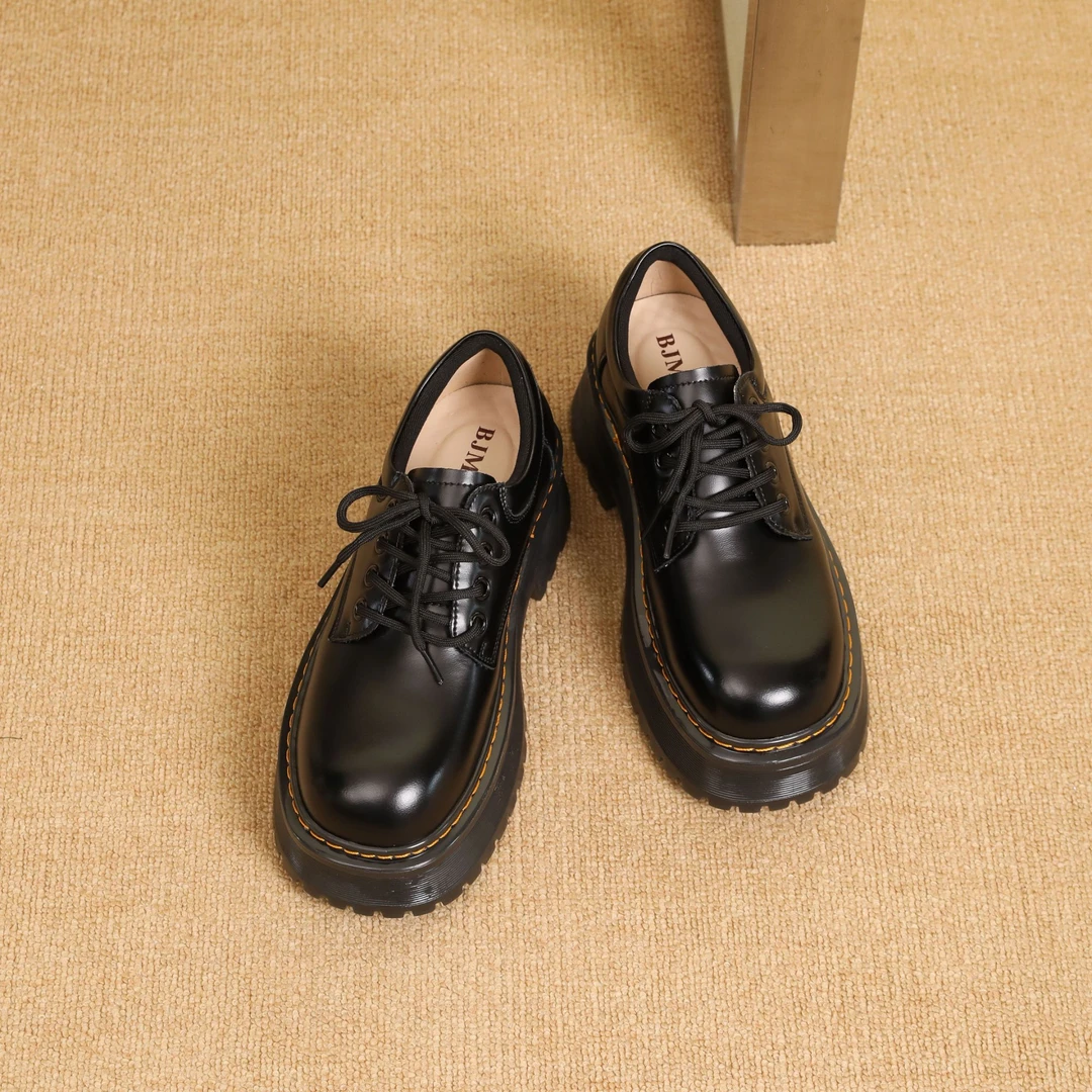 【伯爵猫】厚底加绒圆头英伦风厚底皮鞋