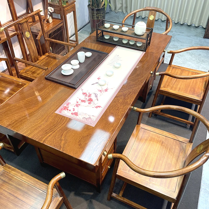 （皇冠椅）实木大板茶桌椅组合家用客厅实木茶桌办公桌1.6到2.4米