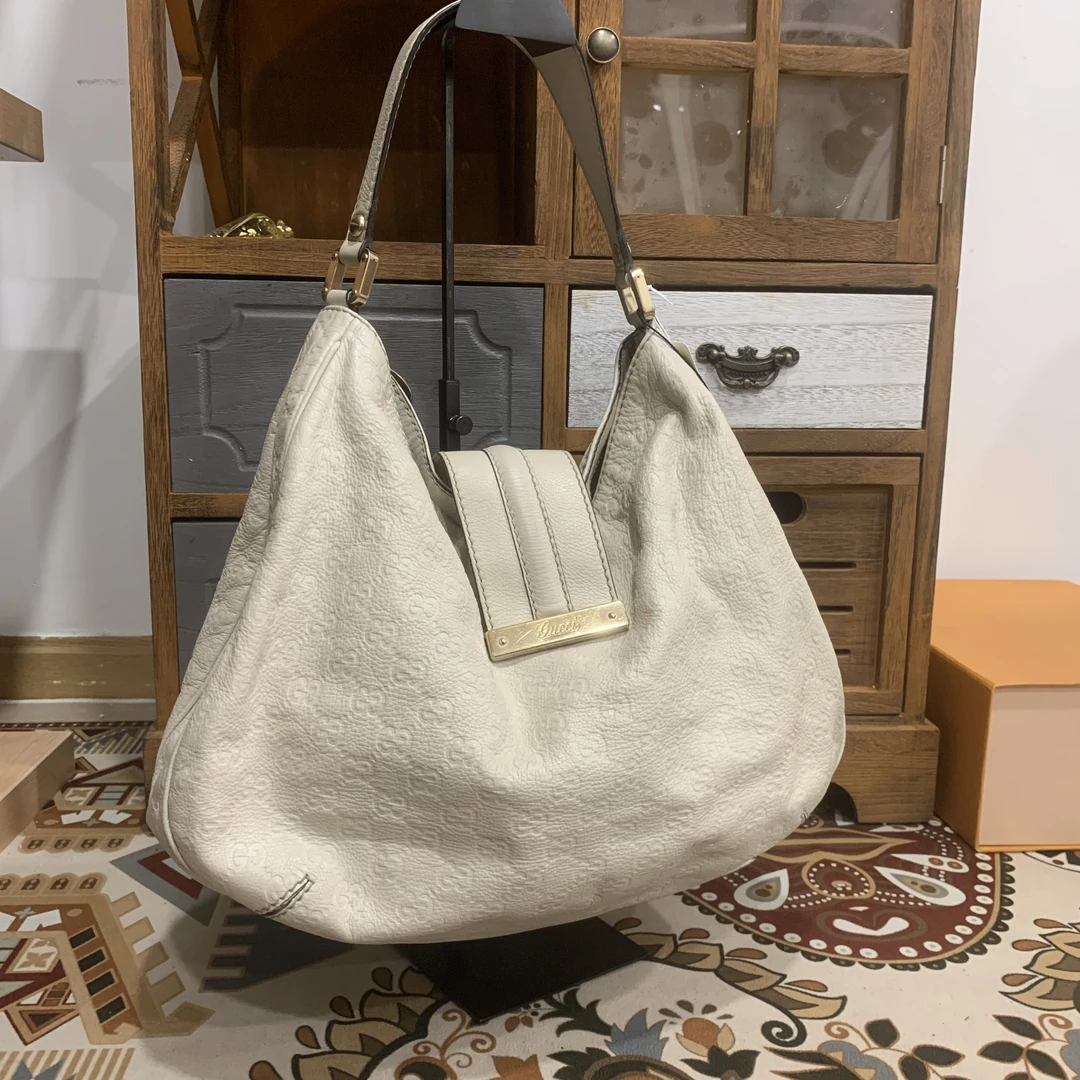 95新 GUCCI/古驰 古驰白色压纹单肩包/95新