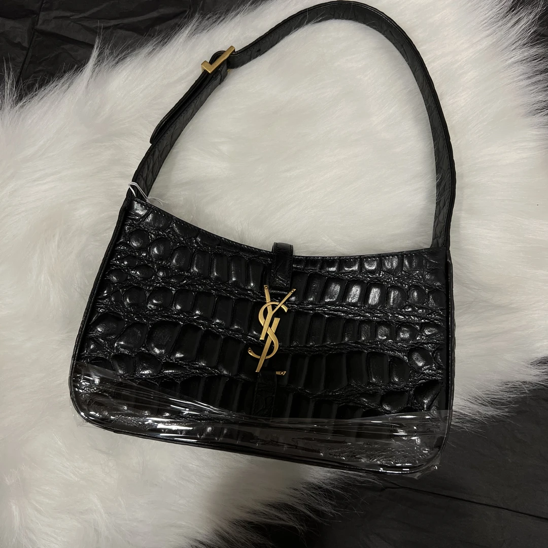 95新 YSL/圣罗兰 圣罗兰黑金大压鳄纹hobo单肩包/95新