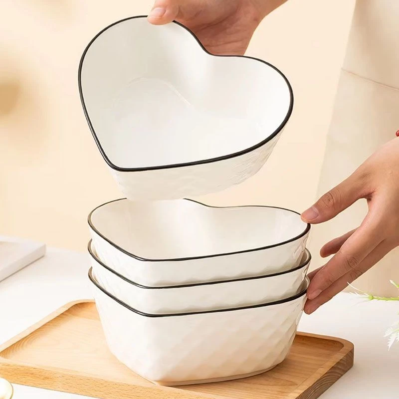 玫瑰菱形爱心碗家用陶瓷饭碗个性心形沙拉碗创意网红小汤碗