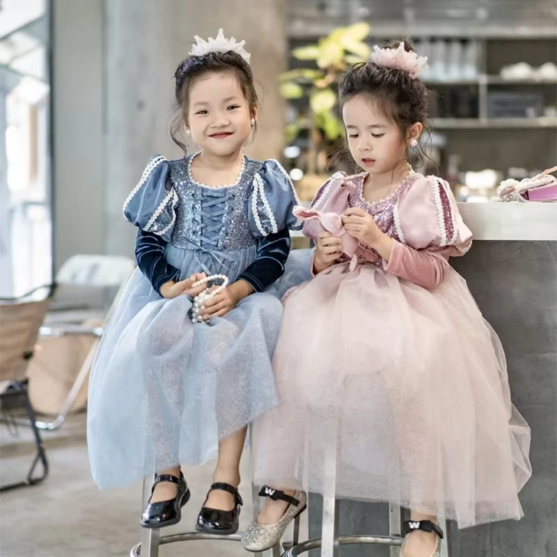 春秋款长袖女童爱莎公主裙女孩时尚洋气