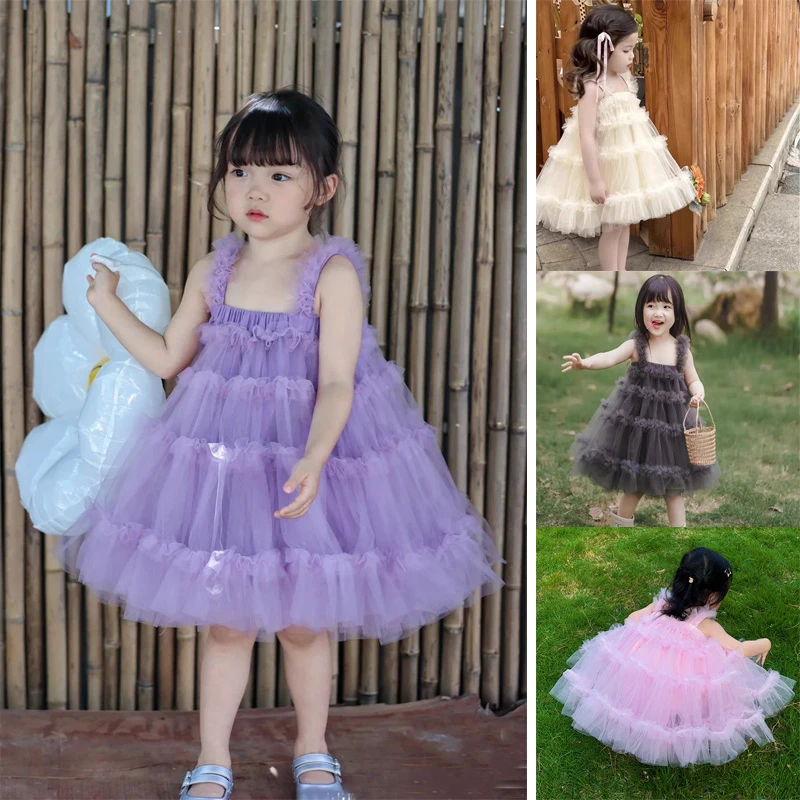 秋夏女童吊带连衣裙女孩甜美网纱裙女童宝宝洋气蓬蓬裙连衣裙儿童