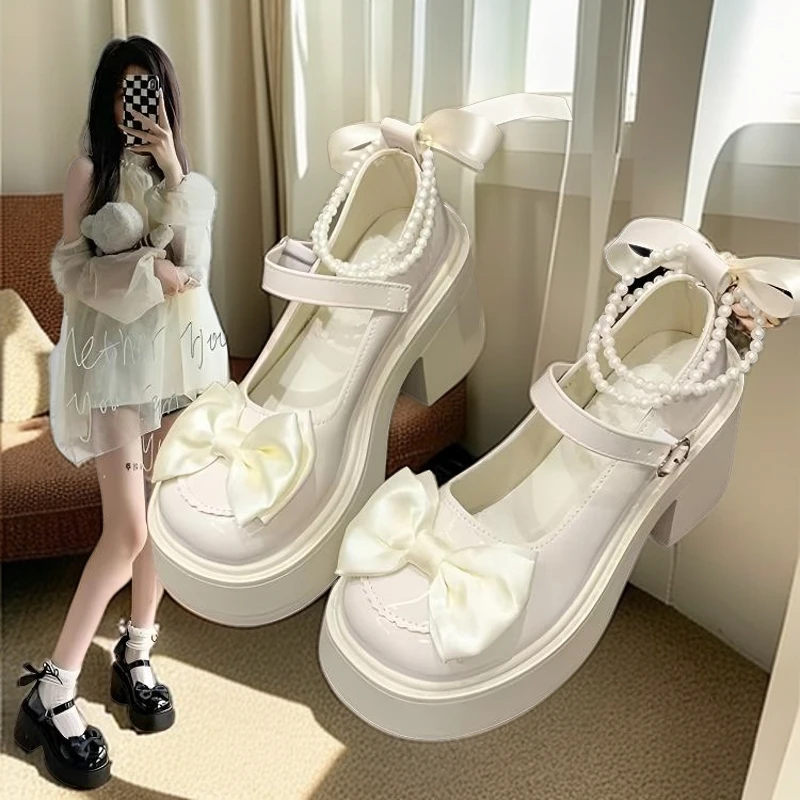 皮鞋单鞋夏季复古法式玛丽珍鞋粗跟厚底皮鞋单鞋夏季复古法式粗跟