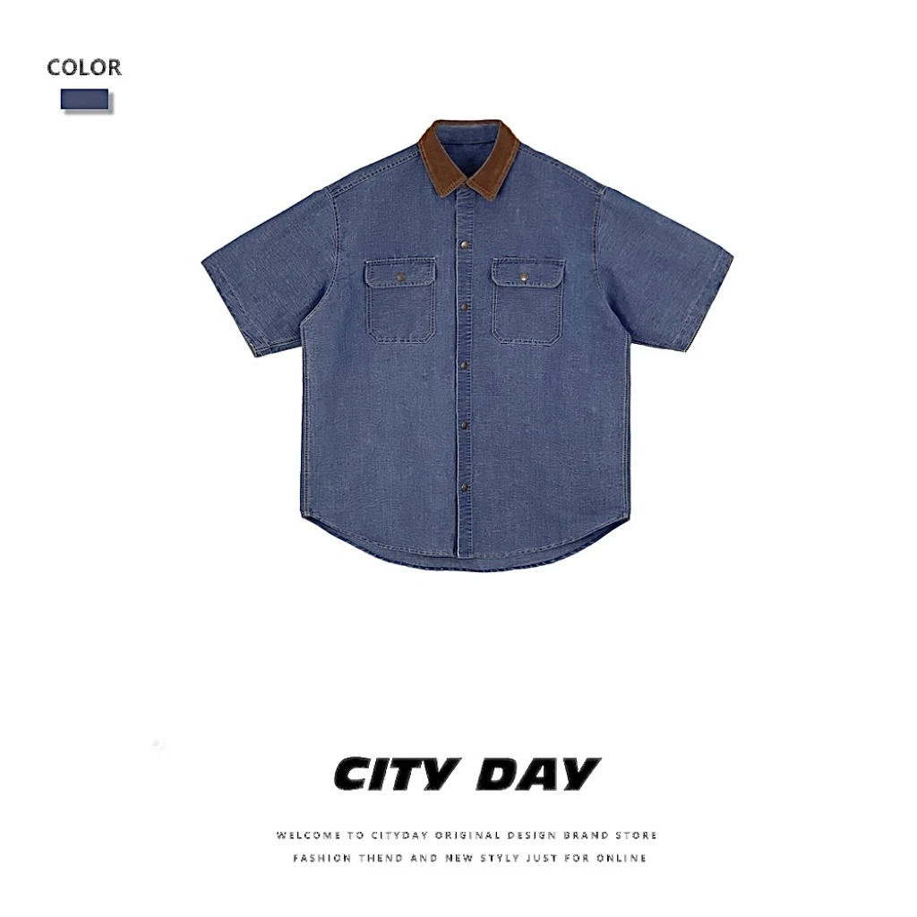 CityDay【楠哥】黑标私服 定制古布丹宁 经典蓝 撞领牛仔外套男1183