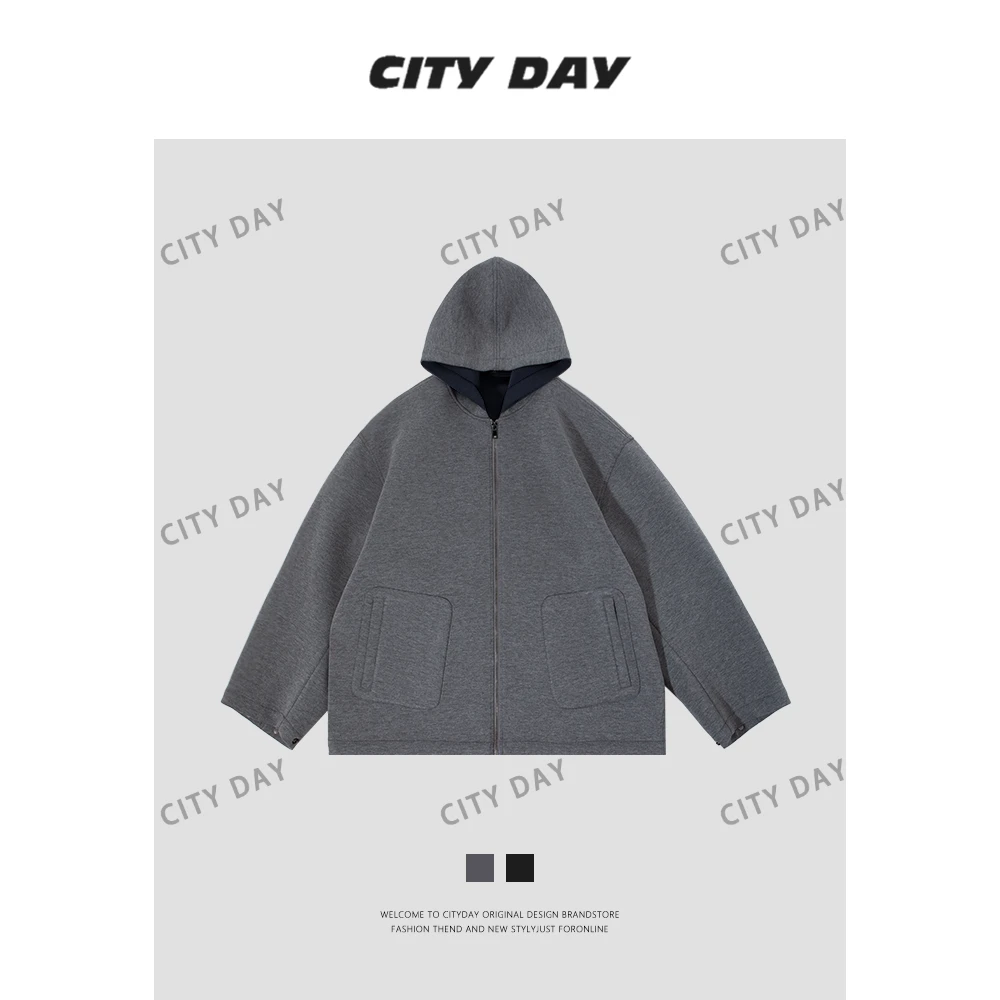 CityDay【楠哥】静奢系列 云暖空气层连帽卫衣外套男极简长袖 7571