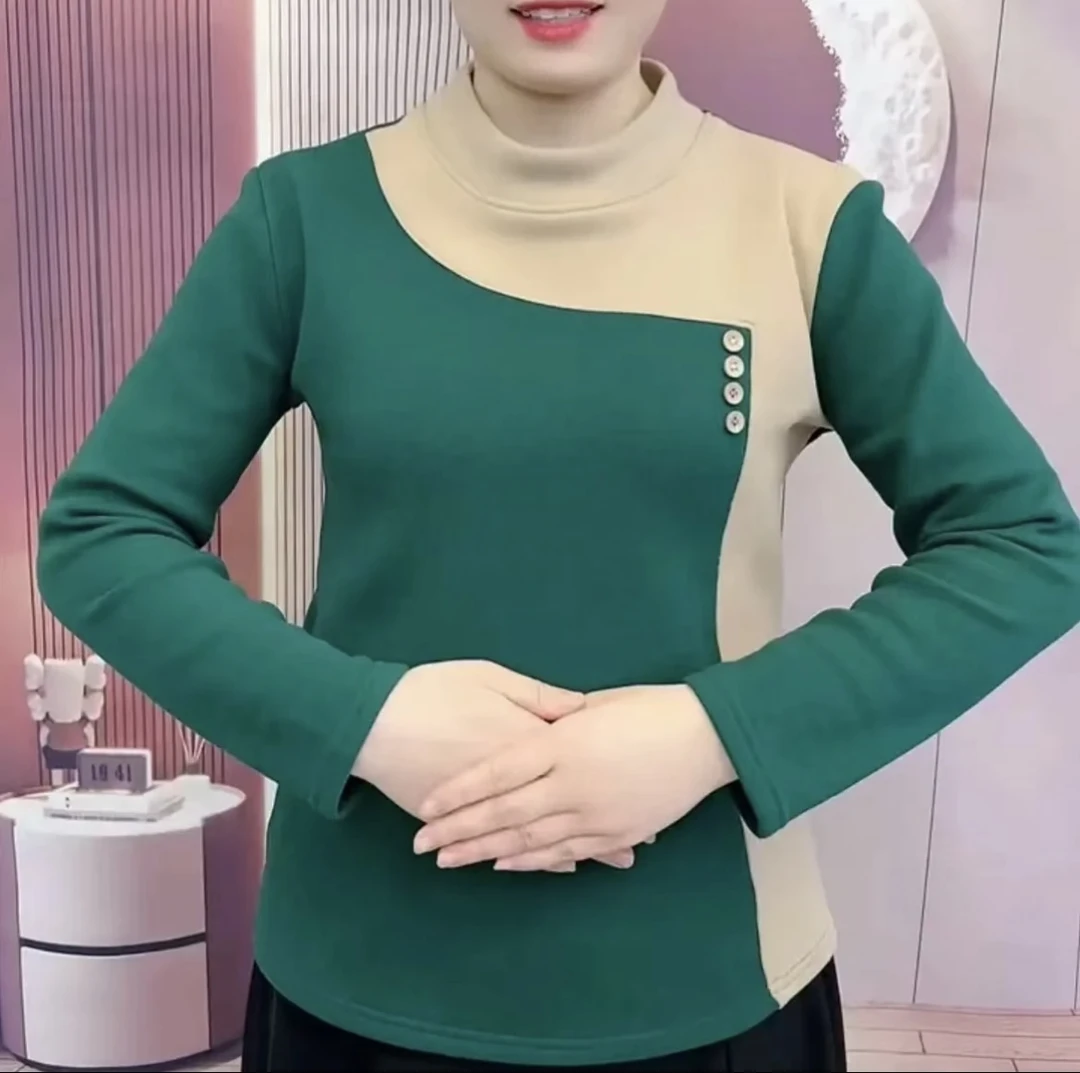 【加绒加厚】2024拼接修身百搭长袖上衣打底衫